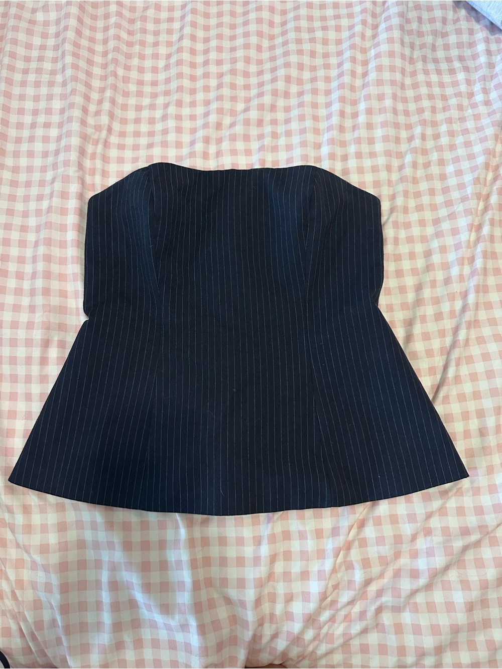 Zara Navy Pinstripe Strapless Top